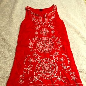 Adorable red and white embroidered shift dress